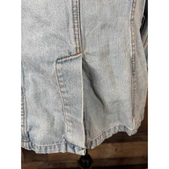 Free People Seamed Structured Military Blue Denim Jacket Women's Size Medium - Picture 7 of 10